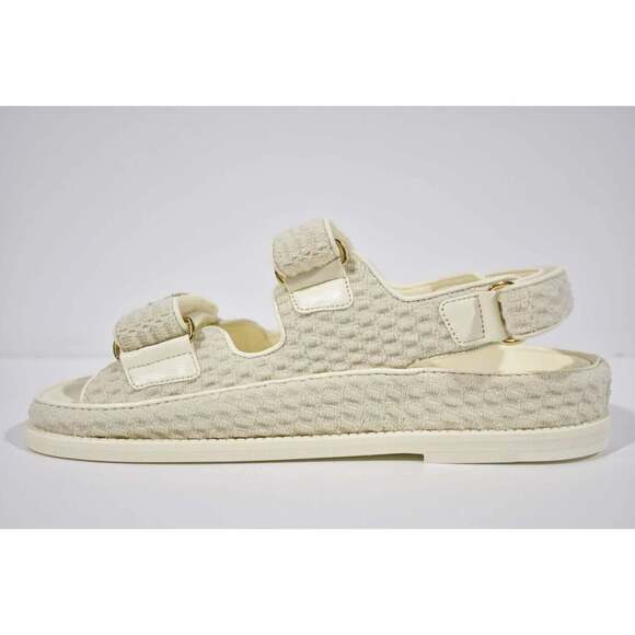 Chanel 22S Ivory White Knit CC Logo Mule Slide Strap Flat Dad Teva Sandal 36.5 - Picture 8 of 11